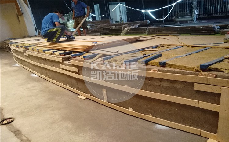 四川省樂山市沙灣區(qū)銅河廣場劇院舞臺木地板案例—凱潔籃球木地板廠家